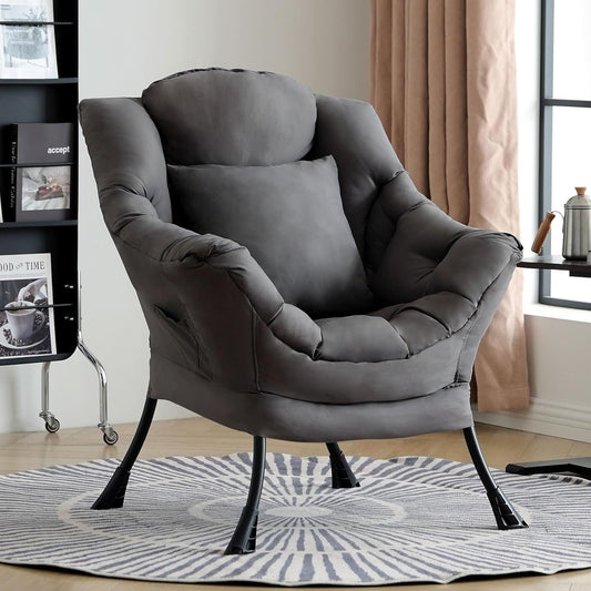 Lazy Chair with Pillow for Living Room, Modern Lounge Accent Chair with Armrests, Leisure Sofa Chair Set, Reading Chair for, Bedroom, Dorm Room, Office, Dark Grey
