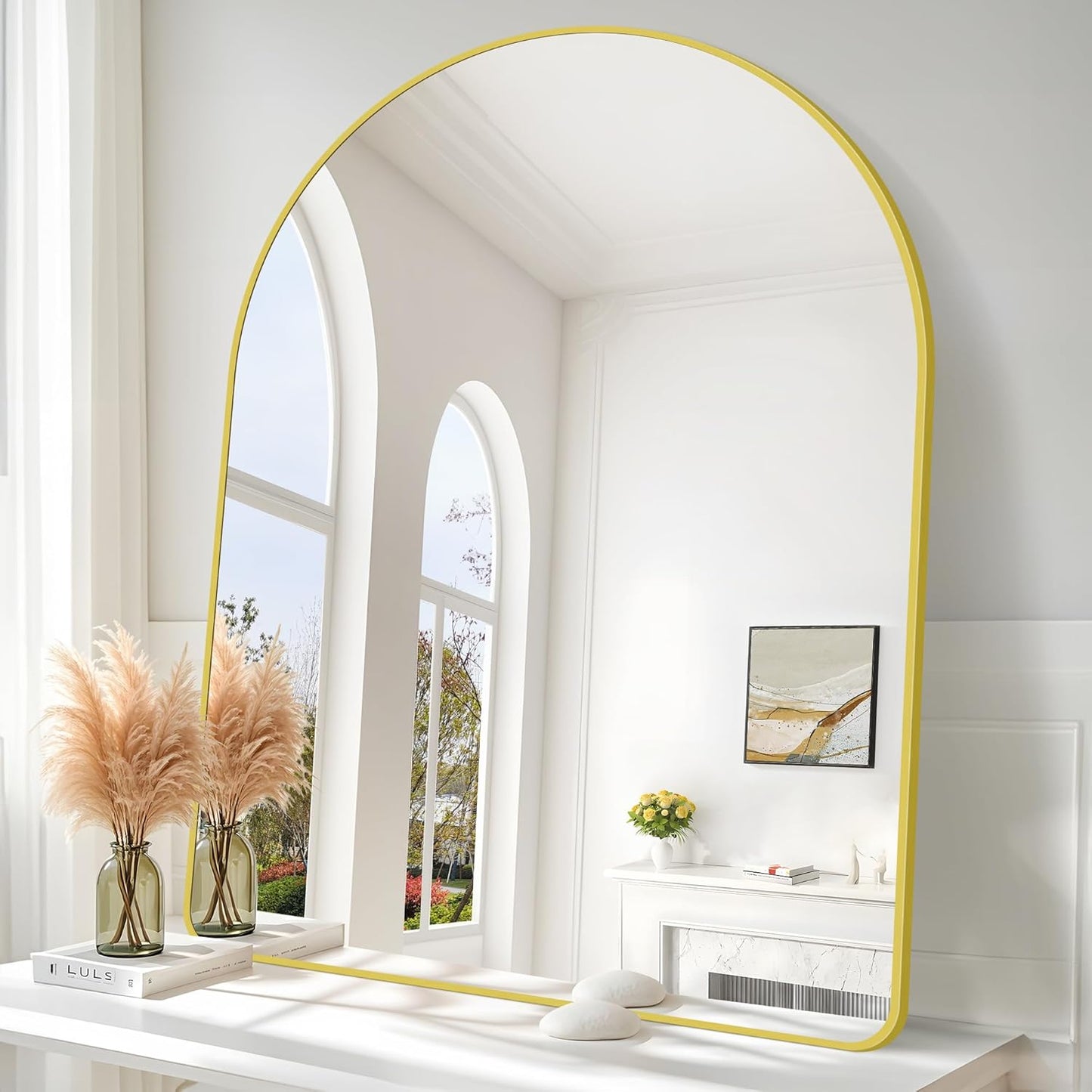 Arched Bathroom Mirror, 36"x48" Gold Arch Mirror for Bathroom, Wall Mounted Mirror, Gold Vanity Wall Mirror w/Metal Frame for Bedroom, Entryway, Living Room, Vertically Hanging or Leaning Against