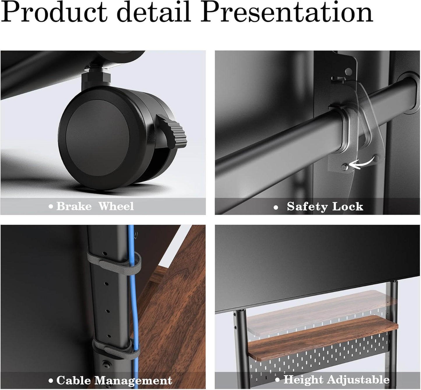 FITUEYES Rolling TV Floor Stand for 40-85in TVs, Heavy Duty Mobile TV Stand on Wheels Lockable, TV Cart with Wooden Large Storage Shelf & Pegboard Hold up to 132 lbs for Bedroom, Living Room, Office