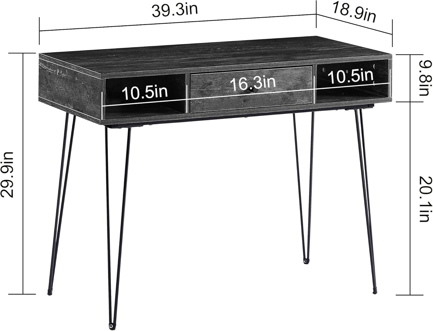 VECELO 39.3" Home Office Work Table with Drawers,Computer Desk with Hairpin Leg for Writing/Study,Charcoal Grey