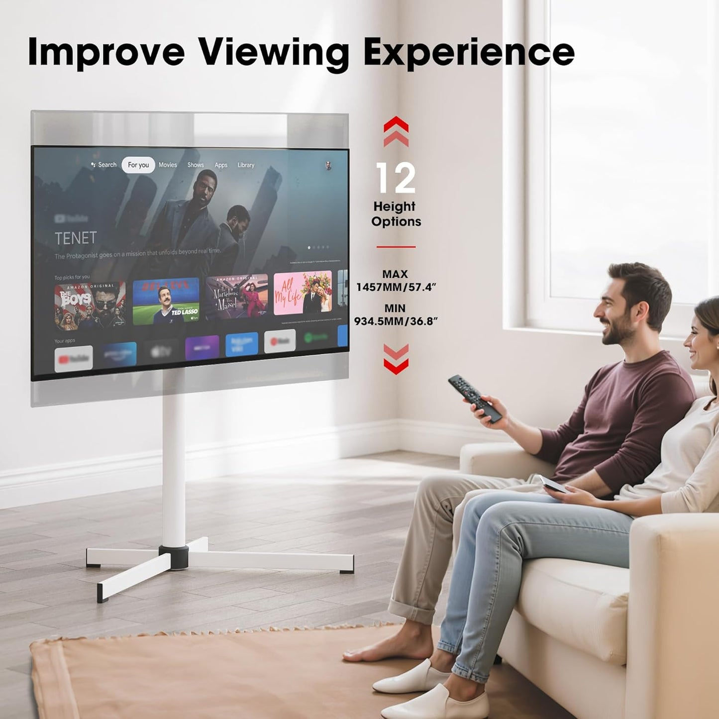 Modern Minimalist Swivel Floor TV Stand for 32-65 Inch TVs up to 88lbs, 12 Levels Height Adjustable with Tilt, Space Saving TV Mount Stand for Living Room/Bedroom, Iron Base, MAX VESA 600x400mm