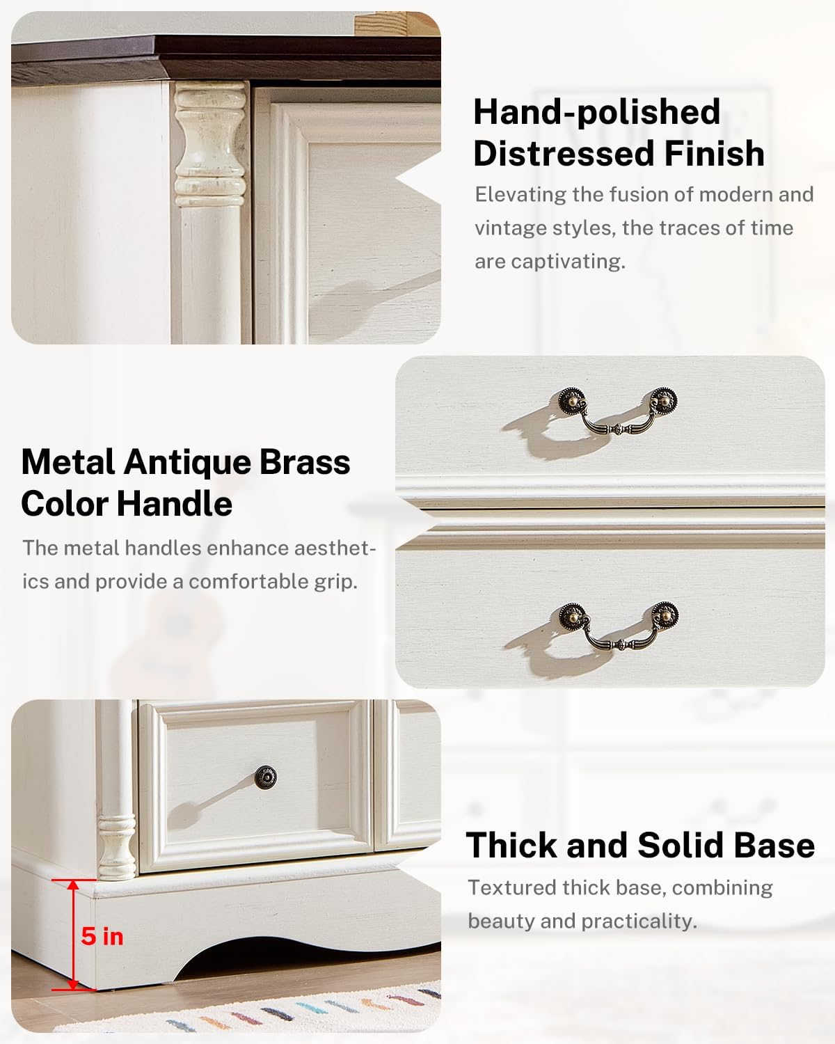 Farmhouse 6 Drawers Dresser for Bedroom with Charging Station, Wood Country Rustic Storage Dressers Organizer, Vintage Design Chest of Drawers for Bedroom, Living Room