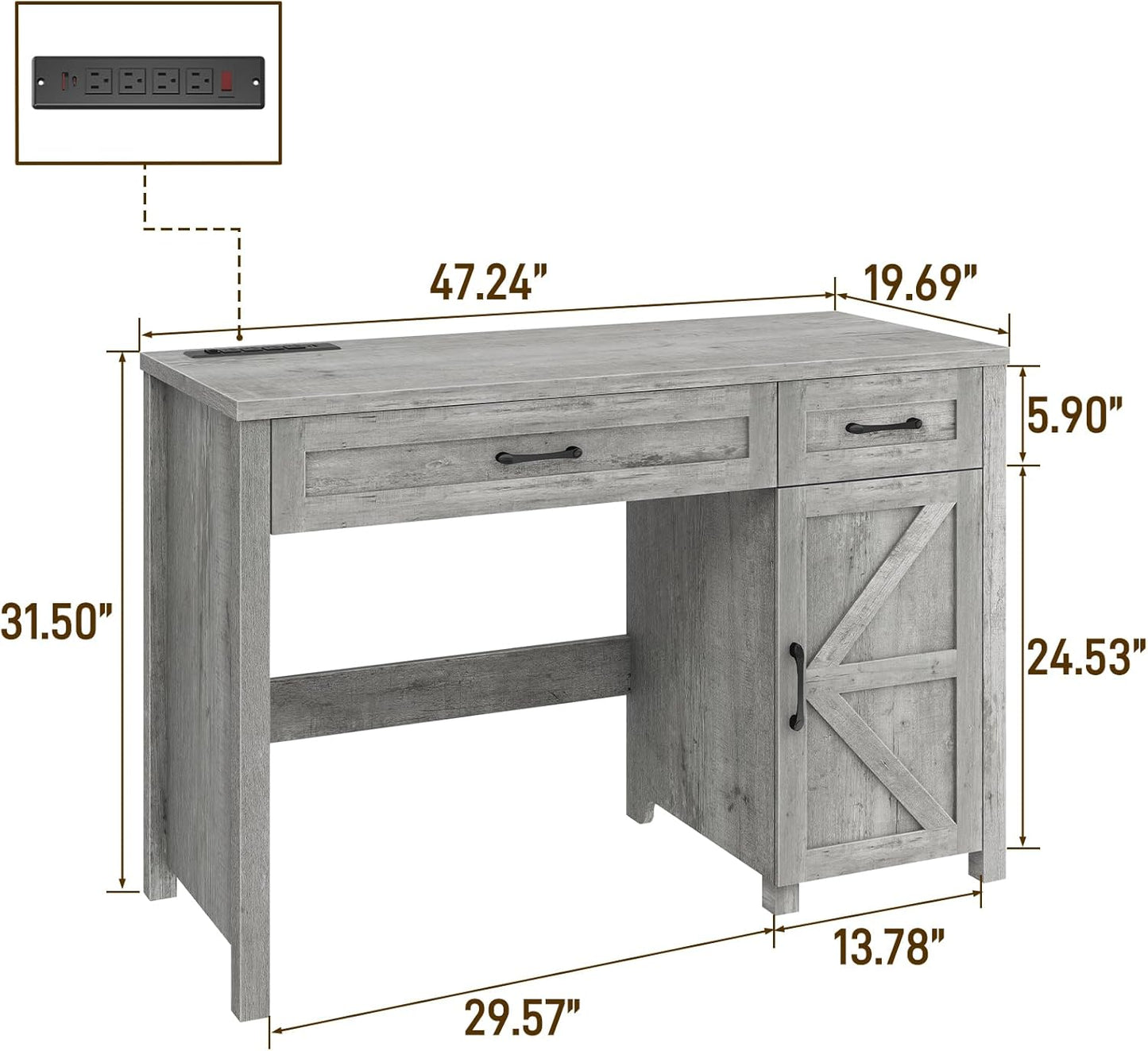 Farmhouse 47" Executive Desk, Computer Desk with Drawers and Storage Cabinet, Workstation Computer Desk for Home Office and Study.(Grey)
