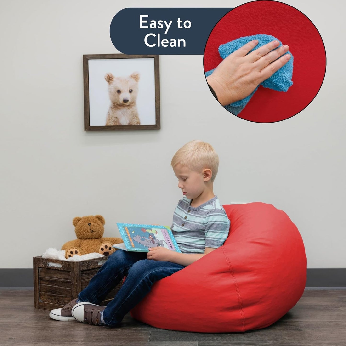 Children's Factory - CF610-003 26" Kids Bean Bag Chairs, Flexible Seating Classroom Furniture, Beanbag Ideal for Boy/Girl Toddler Daycare or Playroom, Red