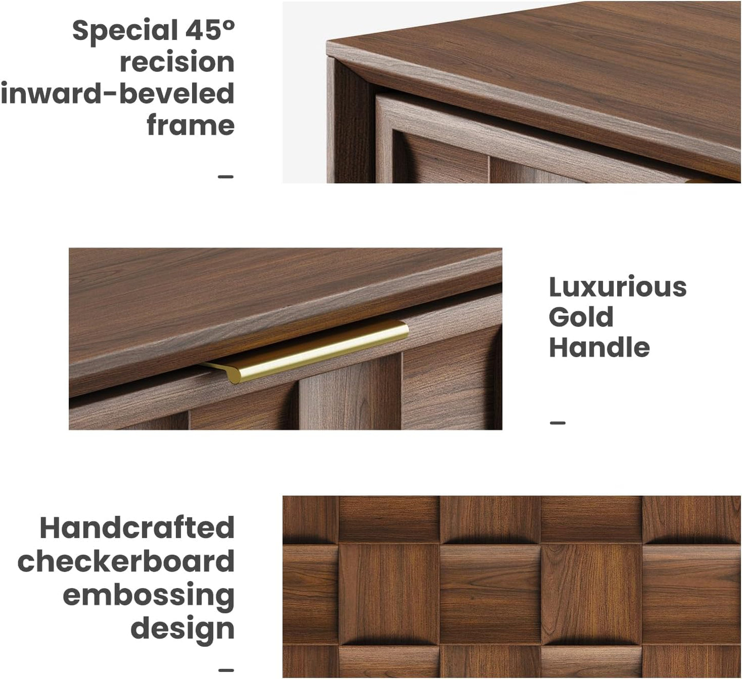 COLAMY Night Stand Set of 2, Nightstand with Charging Station, 22" Modern Bed Side Table with 2 Storage Drawers and Chessboard Relieffor Bedroom, Dorm and Small Spaces - Walnut