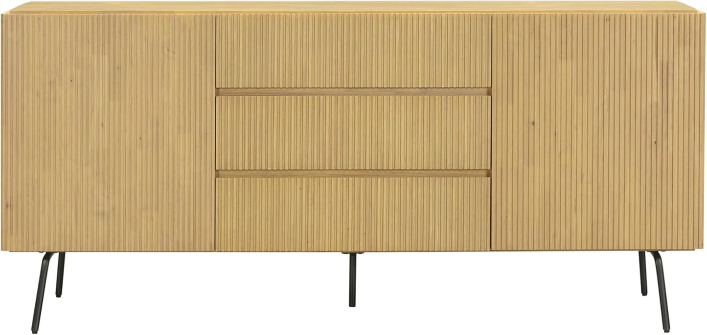 NTC Veil Modern Sideboard with 4 Doors, Buffet Cabinet with Vertical Groove Design and Metal Legs, Storage Cabinet for Living Room, and Hallway, Effortless Assembly, Sand