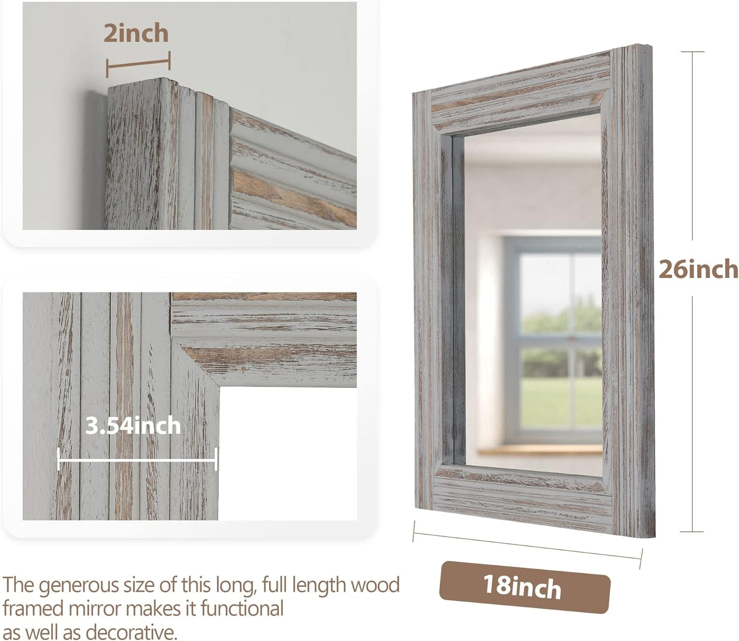 YOSHOOT Hand-Made Wooden Spliced Wall Mirror for Bathroom, Rustic Farmhouse Vanity Mirror, Décor Wall Art, Solid Wood Frame, Vertical or Horizontal Hanging