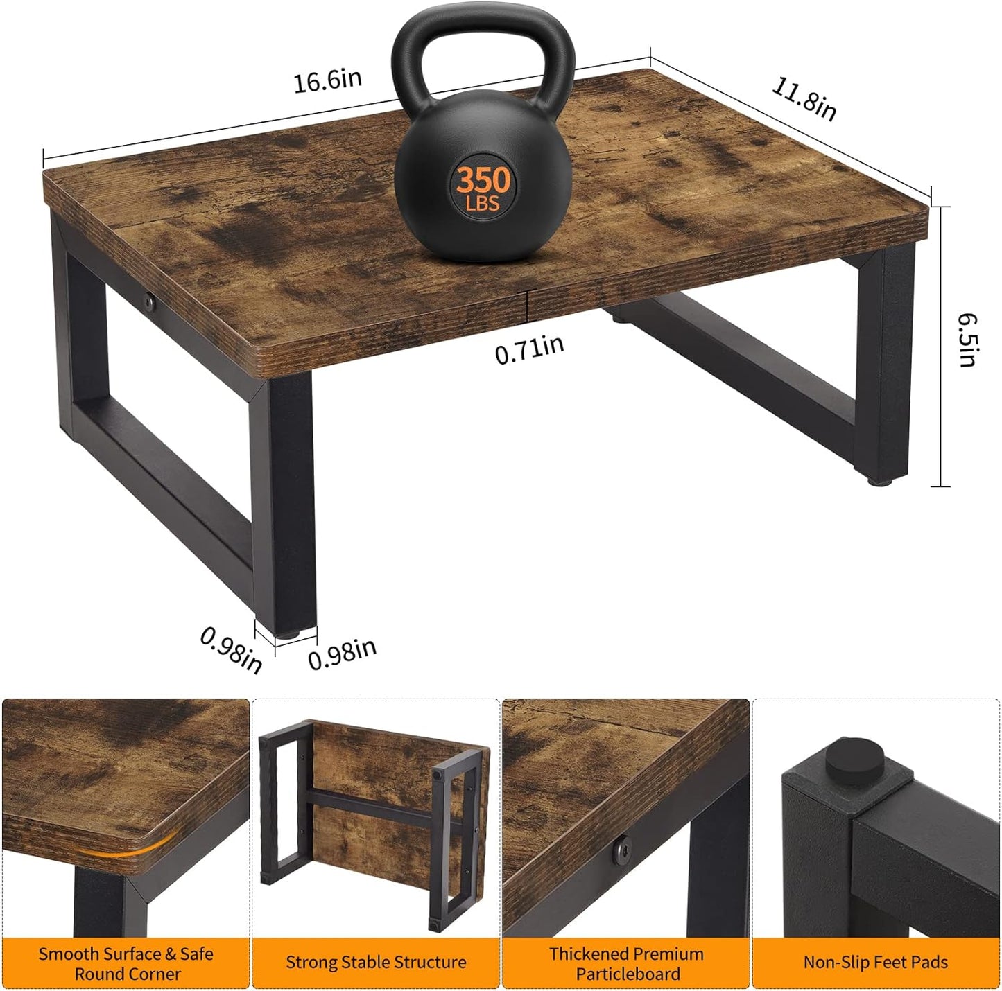 Snughome Wooden Step Stools for Kids, Solid Portable Wooden Bedside Step Stool Adults Hold Up to 350 lb, One Step Foot Stool for Kitchen, Bedroom, Living Room, Bathroom - Self-Assembly(Rustic Brown)