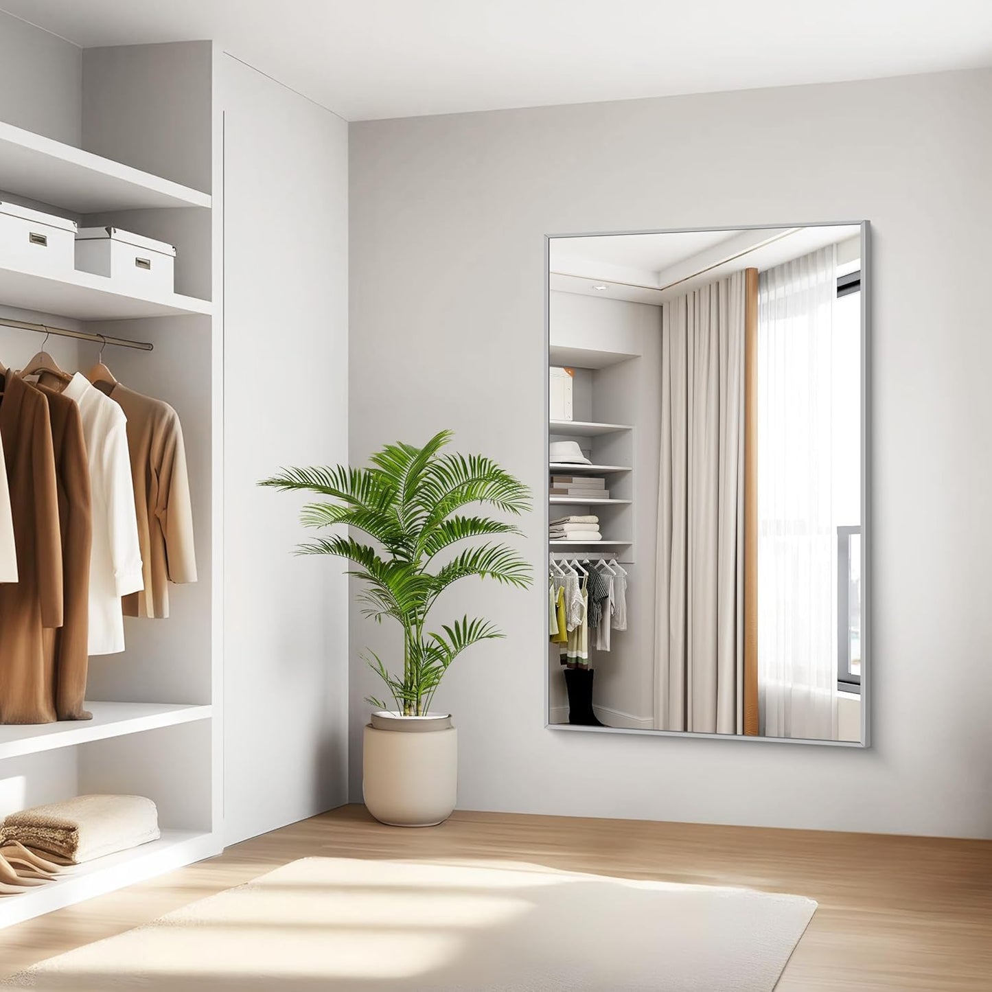 KOCUUY Large Silver Bathroom Mirror, 55x36 inch Rectangular Mirror for Bathroom Sink, Oversized Mirror with Metal Brushed Nickel Frame for Living Room, Farmhouse, Entryway, Hang Horizontal/Vertical