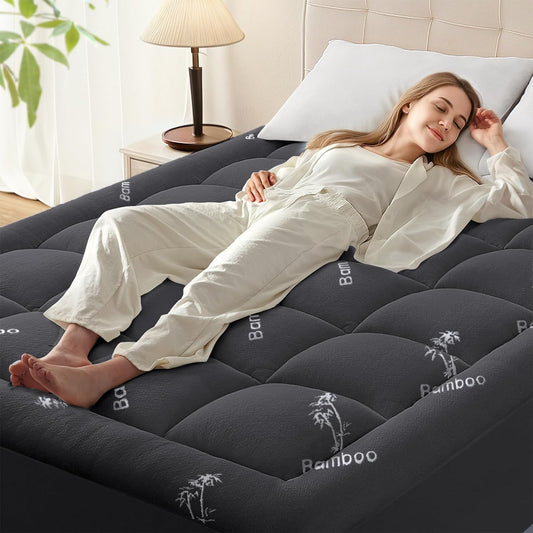 Anluoer Memory Foam Mattress Topper Twin for Back Pain, Rayon Derived from Bamboo Pillow Top Mattress Topper for Hot Sleepers,Cooling Mattress Pad with 8-21" Deep Pocket, 39x75 Inches, Dark Grey