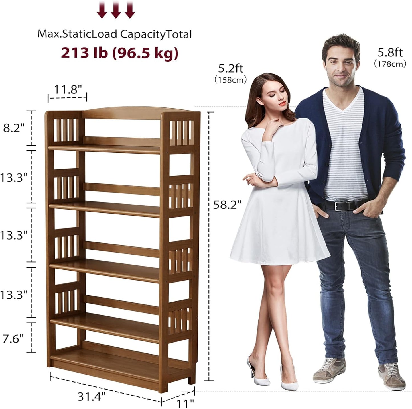 5-Tier Solid Wood Open Bookcase,Modern Display Bookshelf,Farmhouse Wide Etagere Bookcase, Freestanding Storage Cabinet for Study Room Office Living Room Flower Rack