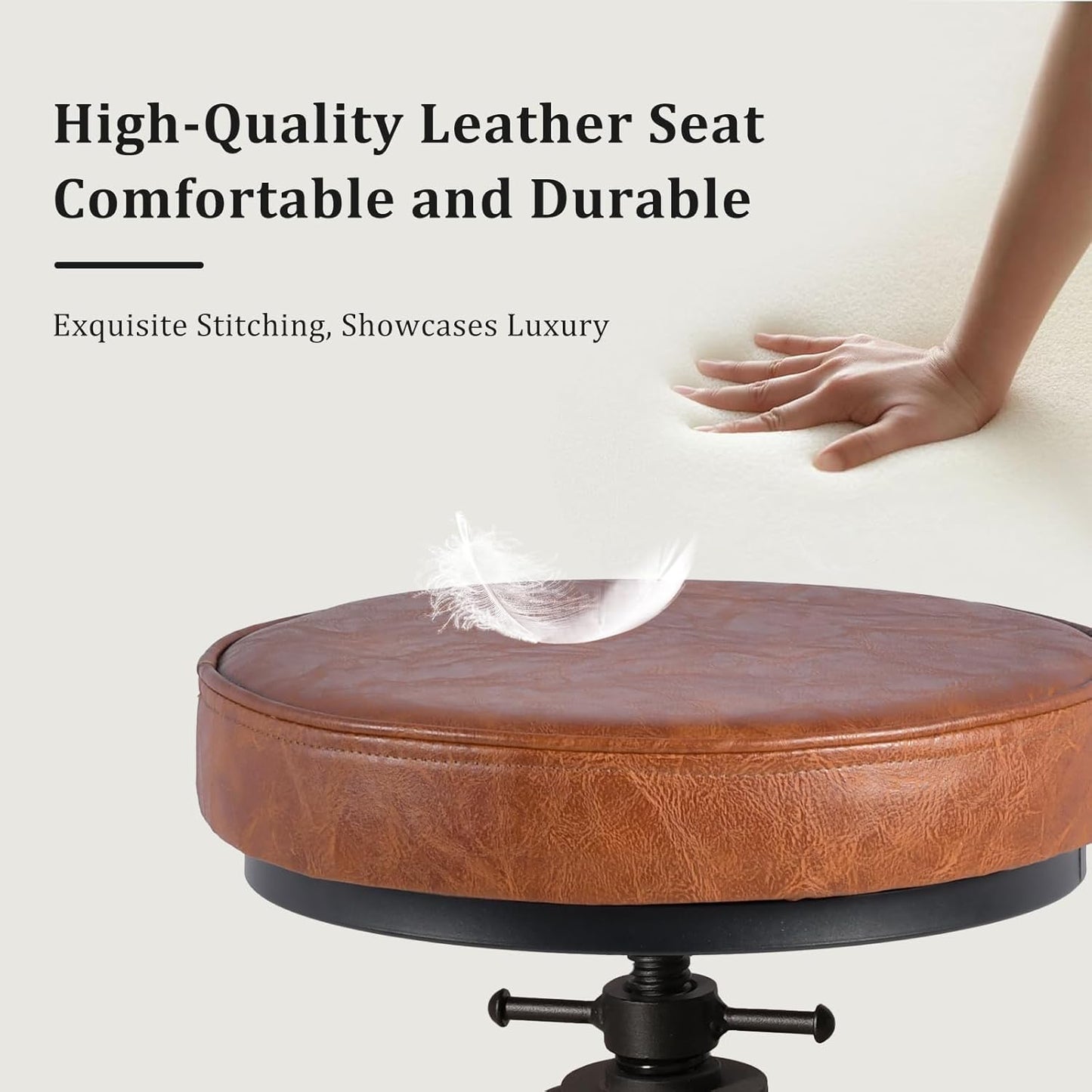 LOKKHAN Industrial Bar Stools-Swivel Leather Metal Bar Stool-20-27 Inch Tall Counter Height-Adjustable Kitchen Stool Dining Chair Cafe Stools (Set of 2)