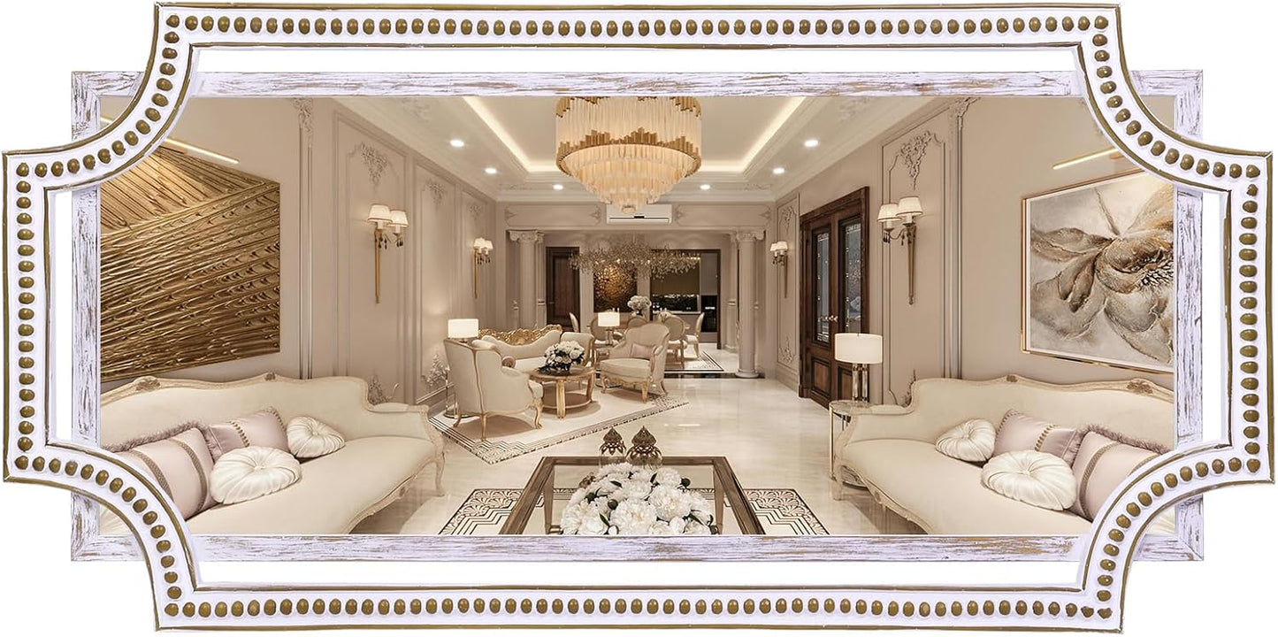 24" X 47" Wooden Farmhouse Large Wall Mirror, Rustic Art Decorative Full Length Mirrors for Living Room, Bedroom, Bathroom, Entryway - Hang Horizontally or Vertically