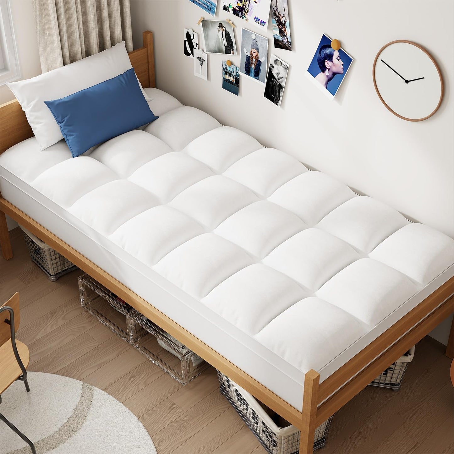 ELEMUSE Twin XL Mattress Topper for College Dorm, Thick Extra Long Twin Mattress Pad Cover for Back Pain, Plush Soft Pillowtop with Elastic Deep Pocket, Overfilled Down Alternative Filling