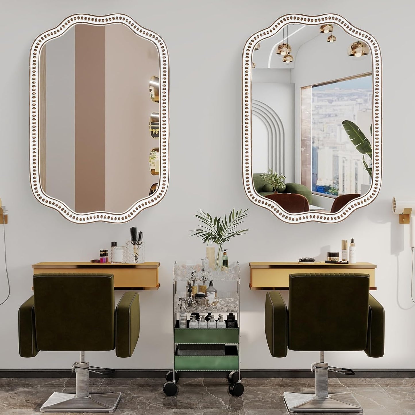 24x36 Inch Wooden Scalloped Farmhouse Mirror for Wall Decor, Rustic Decorative Mirrors for Living Room, Bedroom, Entryway, Bathroom Over Sink - Horizontal/Vertical Mount