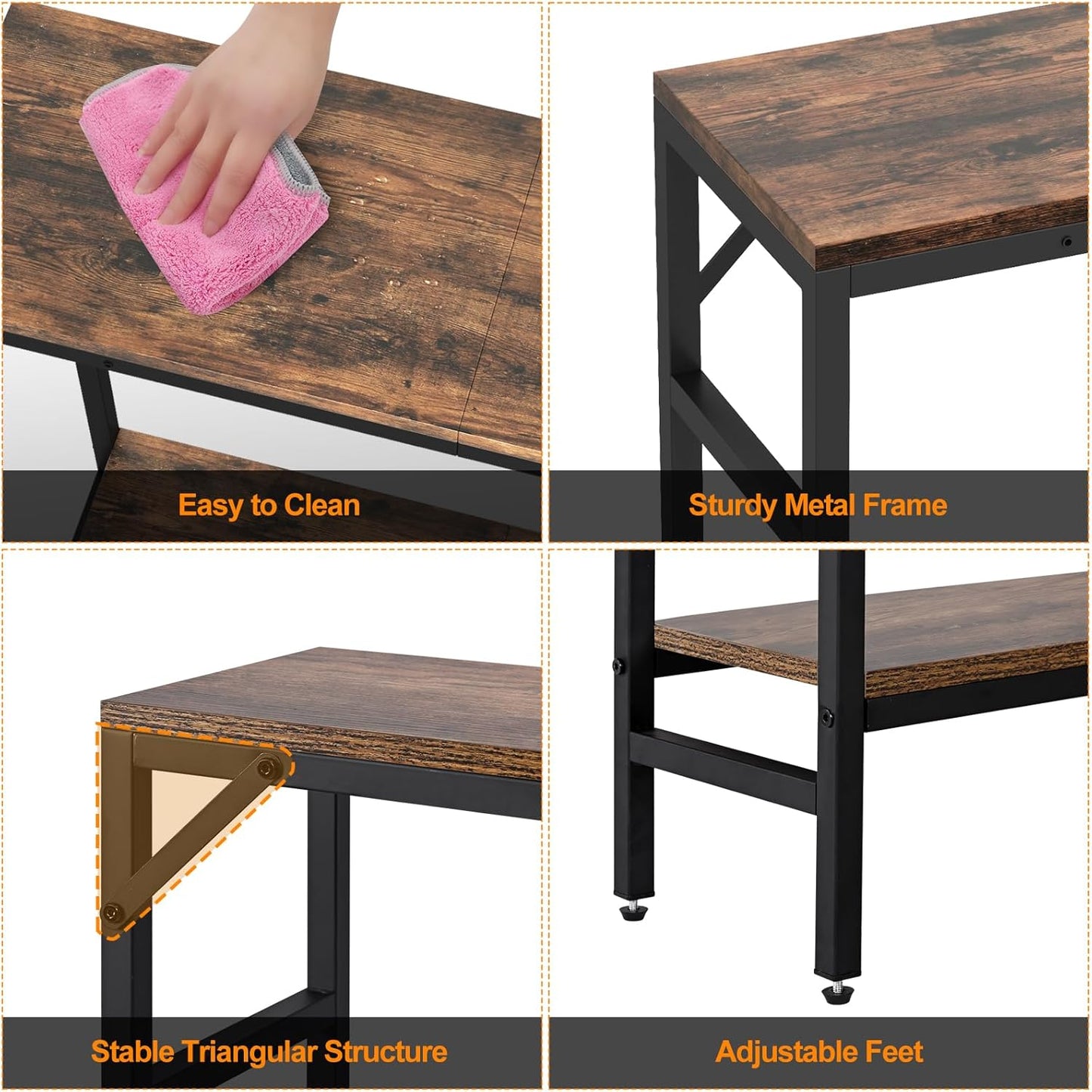 Narrow Console Table, Small Entryway Table with 2 Support Bar, 2 Tier Sofa Table, 29.5" Thin Couch Table, Display Table, Side Table for Living Room, Hallway, Bedroom, Rustic Brown