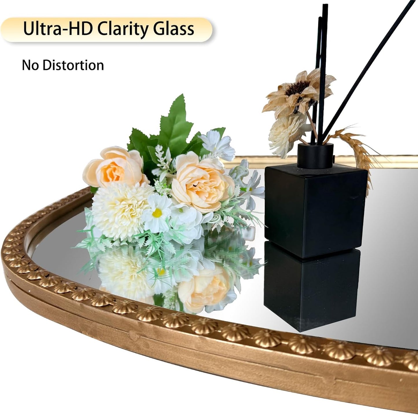 Gold Arched Mirror, 22"x47" Arch Vanity Mirrors for Bathroom, Decorative Accent Mirror with Metal Beaded Frame, Large Vintage Mirrors for Fireplace Bedroom Entryway Hallway Living Room