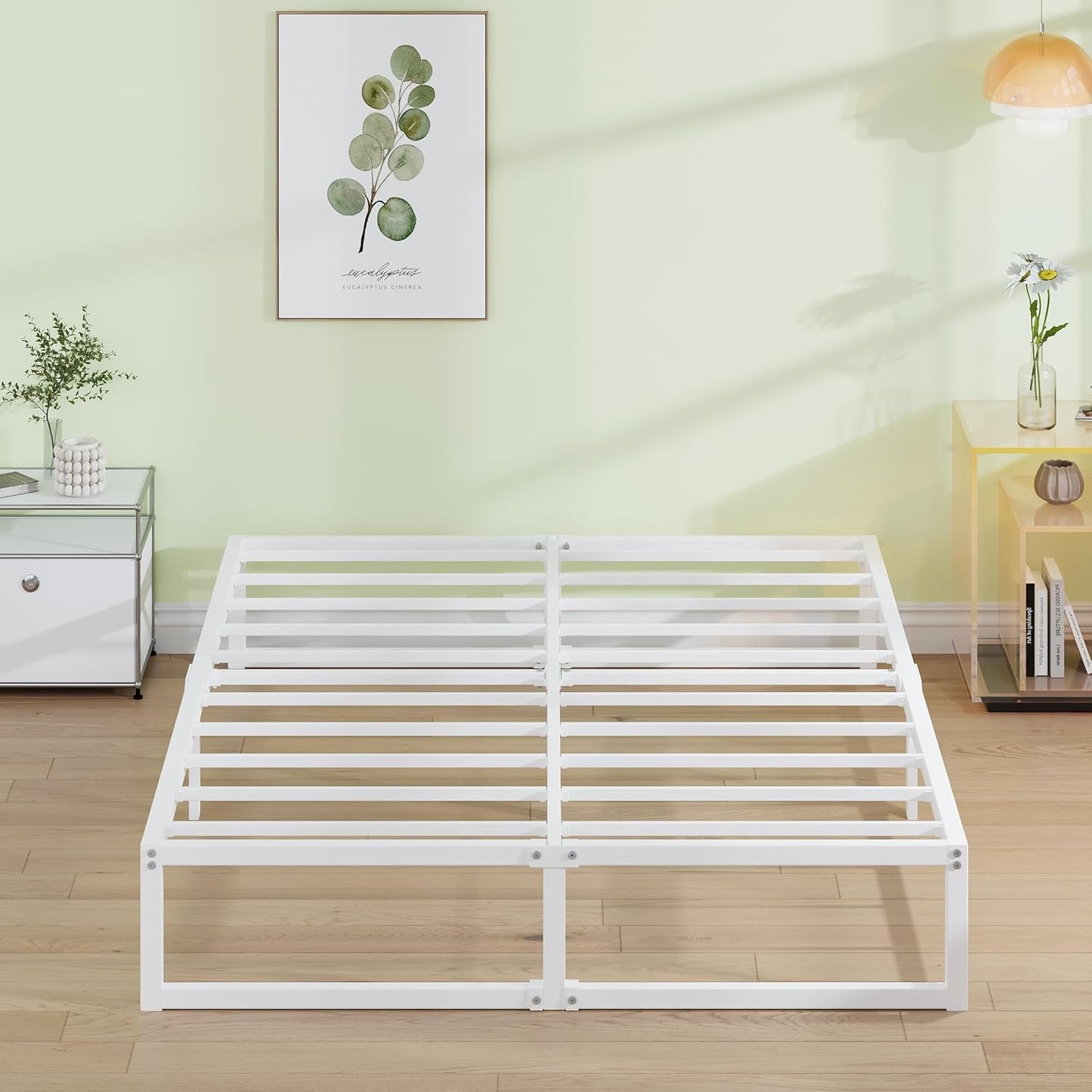 EMODA 12 Inch California King Bed Frame, Metal Platform White Bed Frame No Box Spring Needed, Heavy Duty Steel Slats Support, Easy Assembly, Noise Free