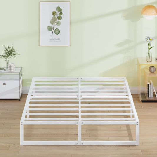 EMODA 12 Inch California King Bed Frame, Metal Platform White Bed Frame No Box Spring Needed, Heavy Duty Steel Slats Support, Easy Assembly, Noise Free