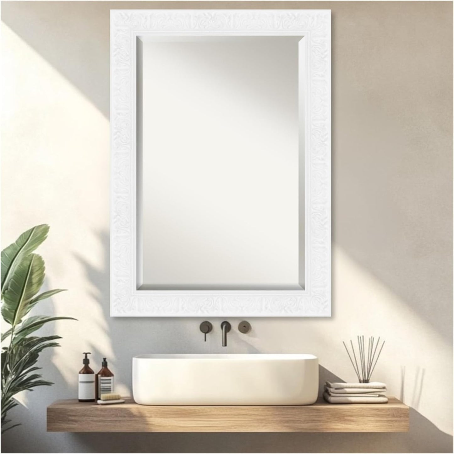 Amanti Art White Bathroom Mirror for Over Sink, 31x43 Luxe White Rectangle Vanity Mirror, Large Traditional Frame, Hangs Horizonally and Vertically, Bathroom Wall Decor, Beveled Edge