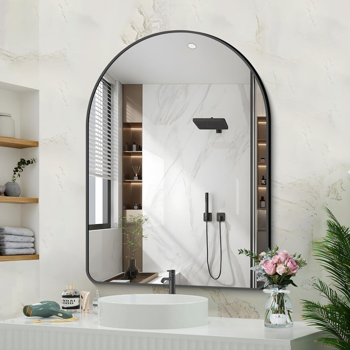 Arched Bathroom Mirror, 26"x38" Black Arched Mirror for Bathroom, Wall Mounted Mirror, Black Vanity Wall Mirror w/Metal Frame for Bedroom, Entryway, Living Room, Hanging or Leaning Against Wall