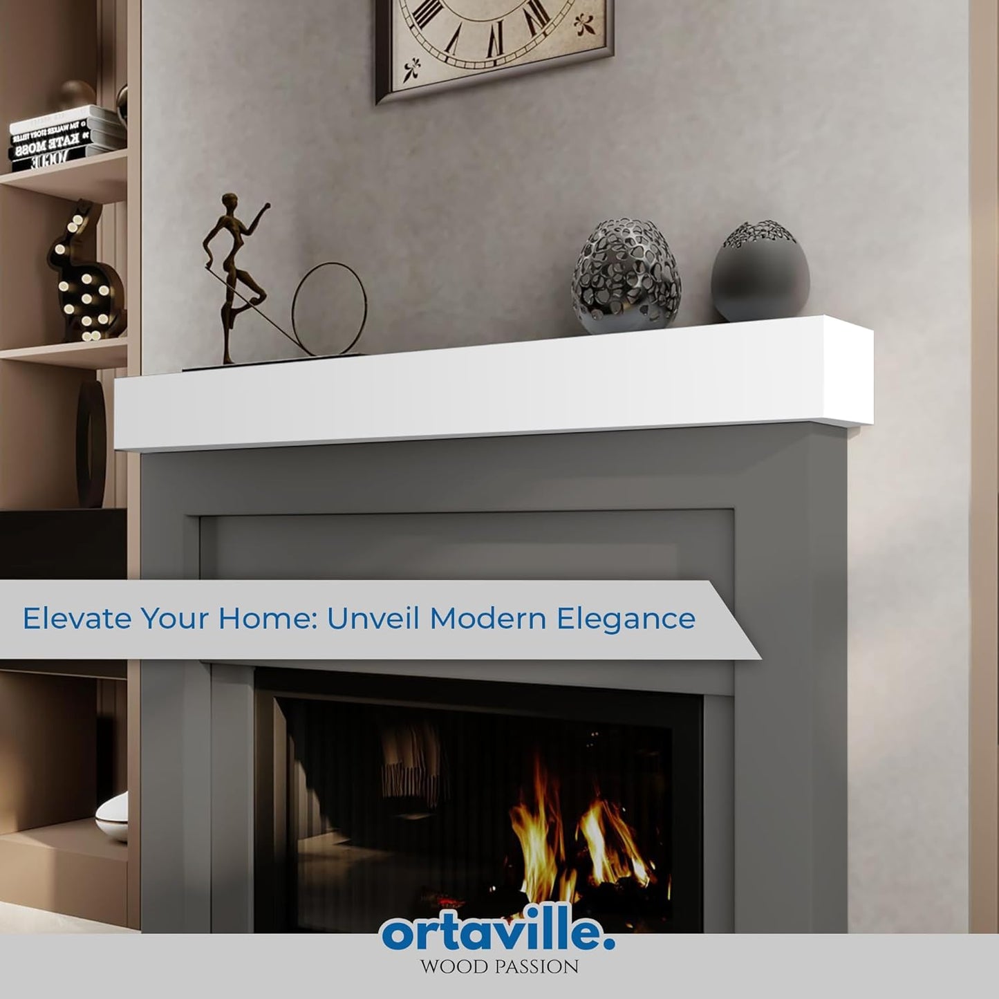 72" Floating Mantel Shelf - Modern White Fireplace Mantel with Matte Lacquer Finish for Living Room Elegance (72", White)