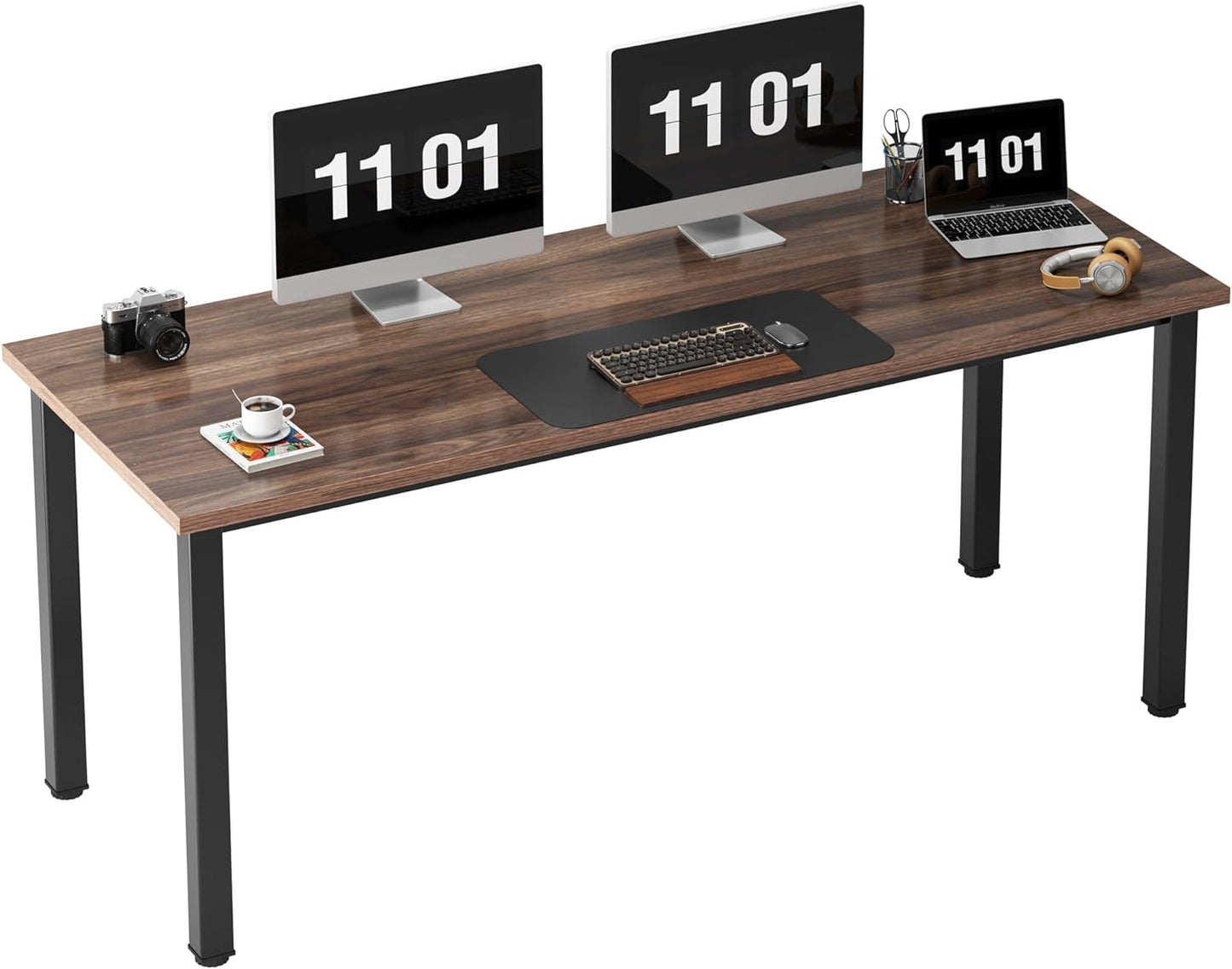 Need 63 Inch Large Computer Desk - Modern Simple Style Home Office Gaming Desk, Basic Writing Table for Study Student, Black Metal Frame, Walnut