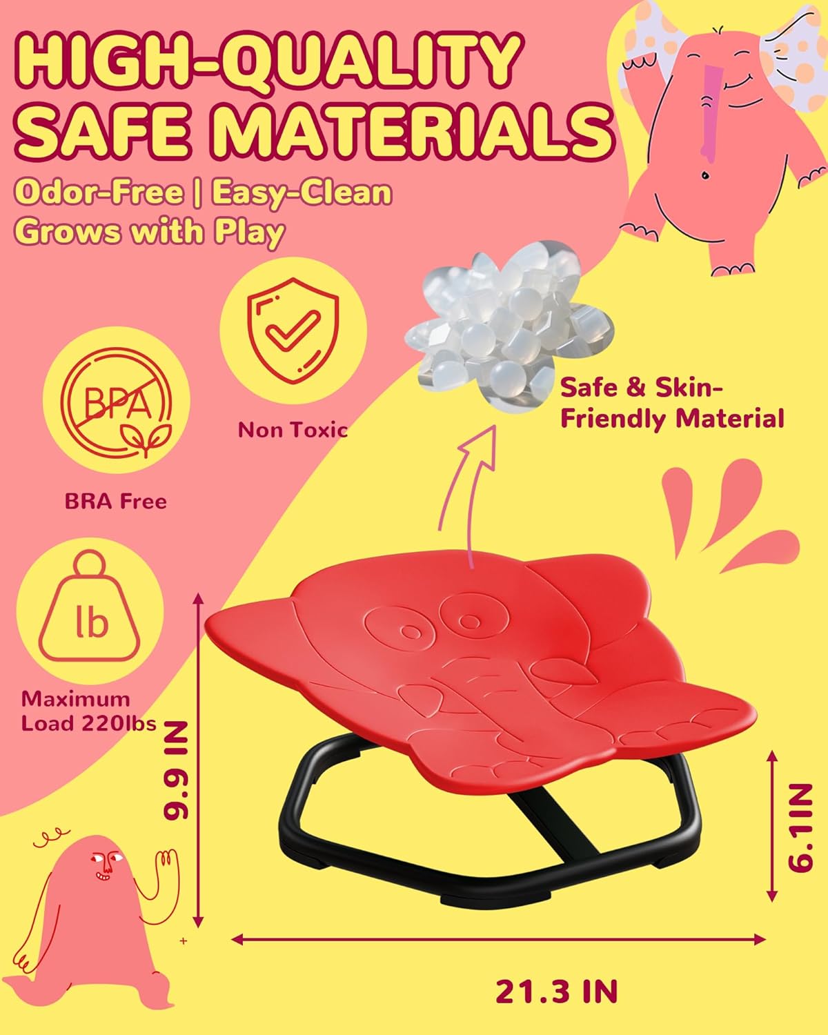 21" L × 19" W Spinning Chair for Autistic Kids, Sensory Toys for Kids with Autism, Sit and Spin, Toddlers & ADHD Children, Sensory Products Swivel Chair, Dark Red