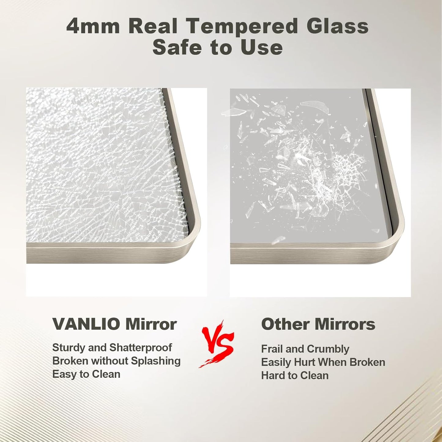 28x36 Inch Brushed Nickel Bathroom Mirror, Brushed Silver Metal Framed Wall Mirror, Rounded Rectangle Bathroom Vanity Mirror, Anti-Rust, Shatterproof (Horizontal/Vertical)