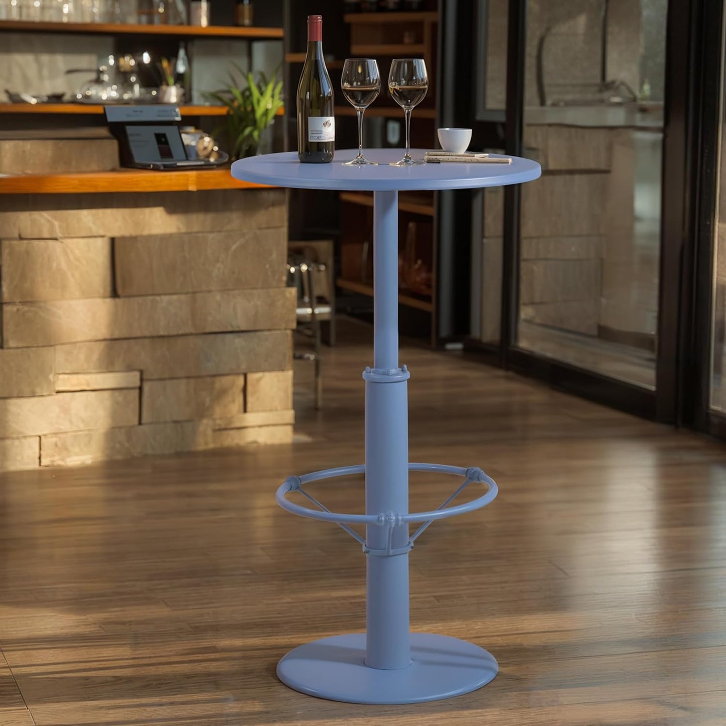 42" Tall Modern Industrial Bar Table-23.6" Dia Round Metal Top Bar Height Adjustable Standing Pub Table-Dining Room Bistro Table-Cocktail Table (Pigeon Blue)