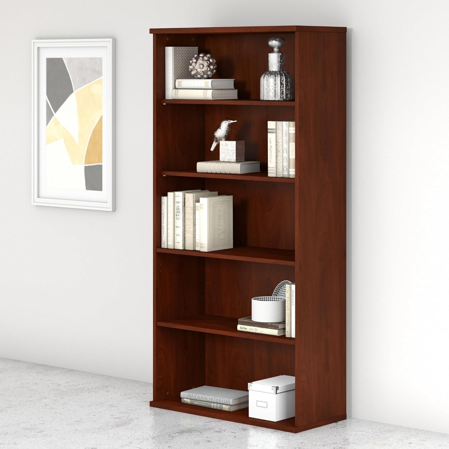 Bush Business Furniture Studio C Tall 5 Shelf Bookcase in Hansen Cherry, Large Bookshelf for Home or Professional Workplace Organization