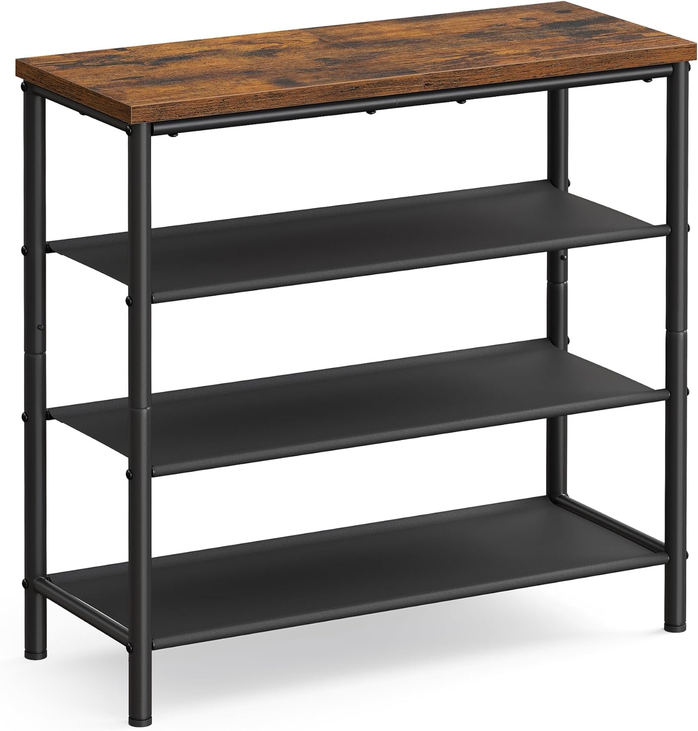 VASAGLE Shoe Rack, 4-Tier Shoe Storage Organizer for Entryway and Closet, Holds 9-12 Pairs of Shoes, 3 Fabric Shelves, Steel Frame, Industrial, Rustic Brown and Black ULBS035B01
