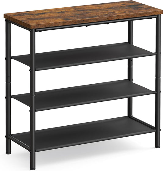 VASAGLE Shoe Rack, 4-Tier Shoe Storage Organizer for Entryway and Closet, Holds 9-12 Pairs of Shoes, 3 Fabric Shelves, Steel Frame, Industrial, Rustic Brown and Black ULBS035B01