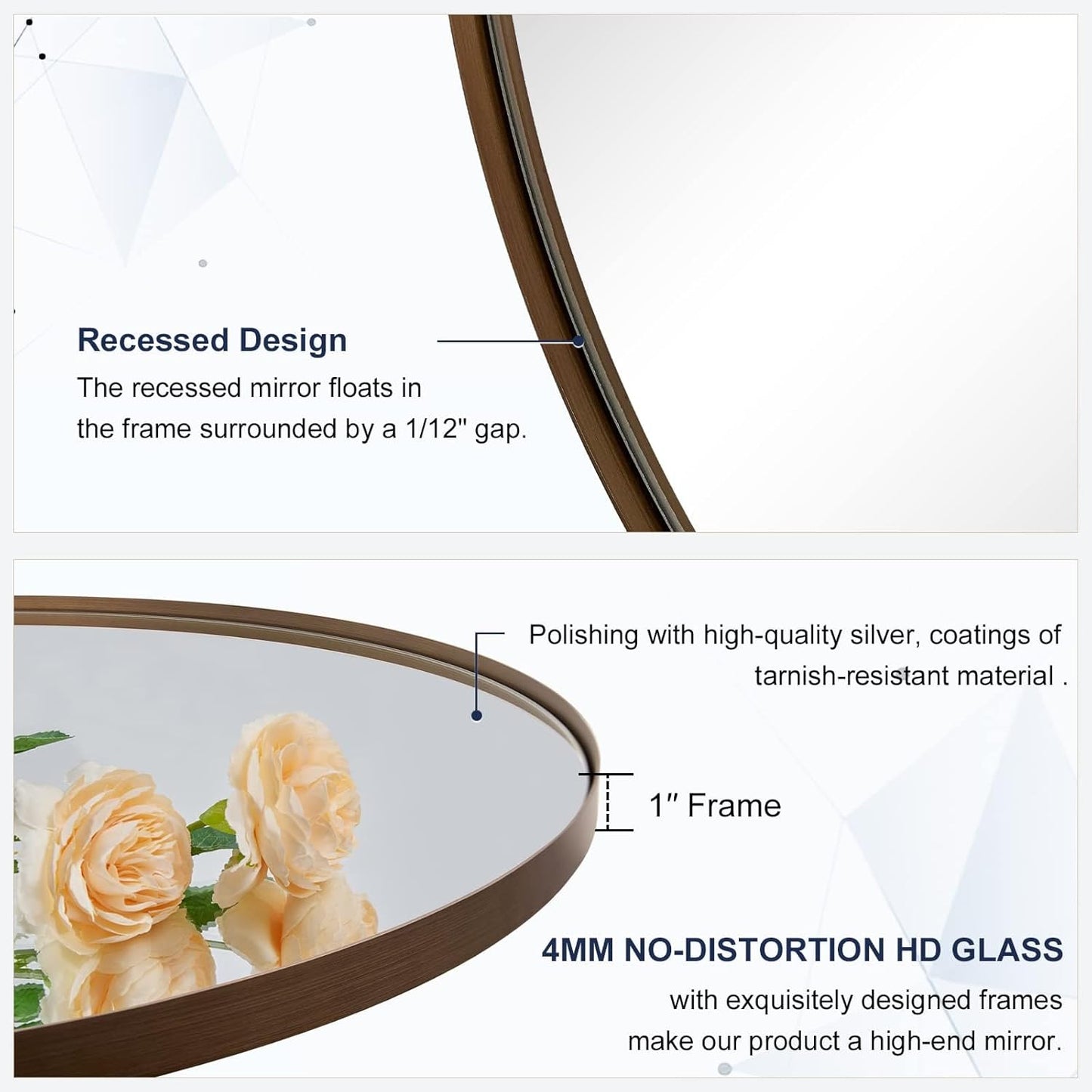 ANDY STAR Round Wall Mirror, 30 Inches Brushed Bronze Bathroom Mirror, Modern Vanity Mirror in Stainless Steel Frame