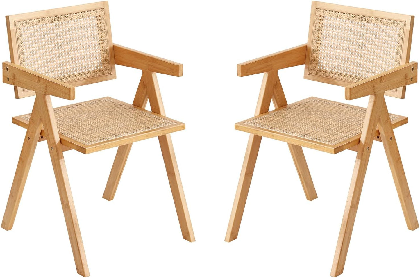Tiita Rattan Accent Chairs, Mid Century Modern Dining Chairs Set of 2, Bamboo Living Room Chair for Reading Room Dining Kitchen, Wood