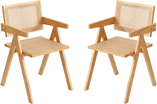 Tiita Rattan Accent Chairs, Mid Century Modern Dining Chairs Set of 2, Bamboo Living Room Chair for Reading Room Dining Kitchen, Wood