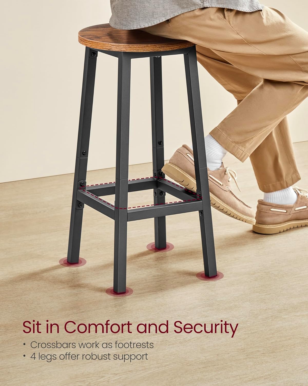 VASAGLE Bar Stools, Set of 2 Bar Chairs, Steel Frame, 25.2 Inch Tall, for Kitchen Dining, Easy Assembly, Industrial Design, Rustic Brown and Black ULBC32X