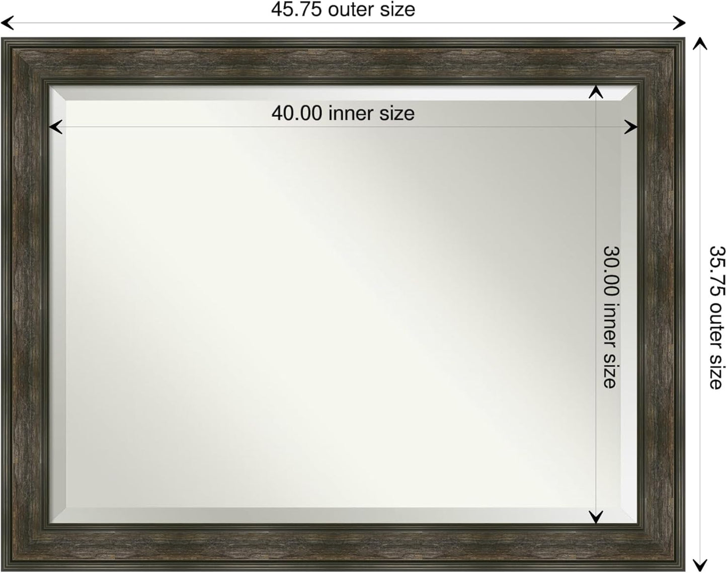 Amanti Art Brown Bathroom Mirror for Over Sink, 36x46 Rail Rustic Char Rectangle Vanity Mirror, X-Large Rustic Farmhouse Frame, Hangs Horizonally and Vertically, Bathroom Wall Decor, Beveled Edge