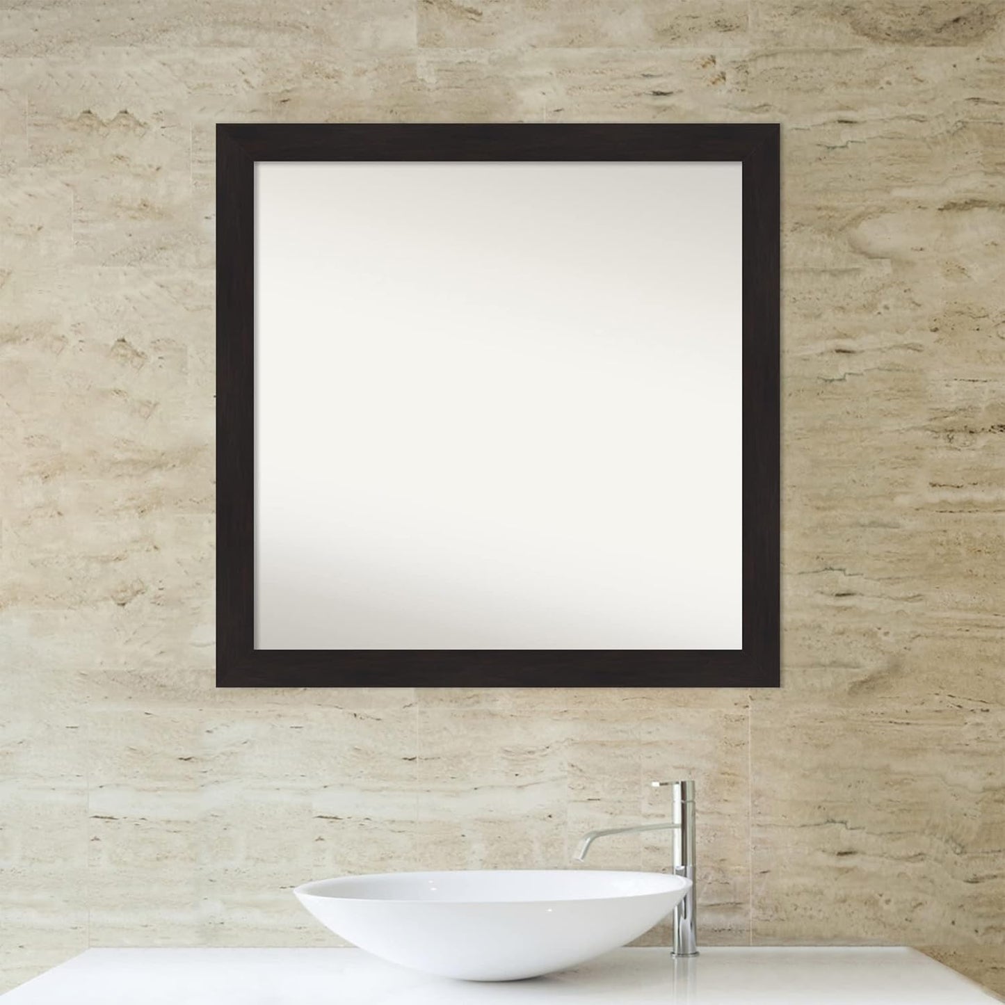 Amanti Art Brown Bathroom Mirror for Over Sink, 32x32 Furniture Espresso Square Vanity Mirror, Large Casual Frame, Hangs Horizonally and Vertically, Bathroom Wall Decor, Non-Beveled Edge from WI, USA