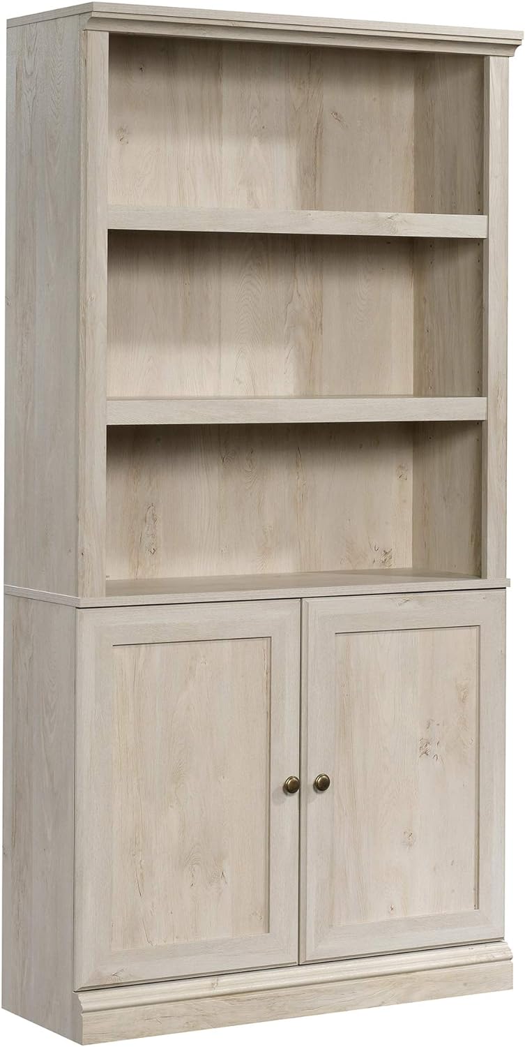 Sauder Miscellaneous Storage Bookcase with Doors, Adjustable Shelves, 5 Shelf Bookcase - Chalked Chestnut Finish