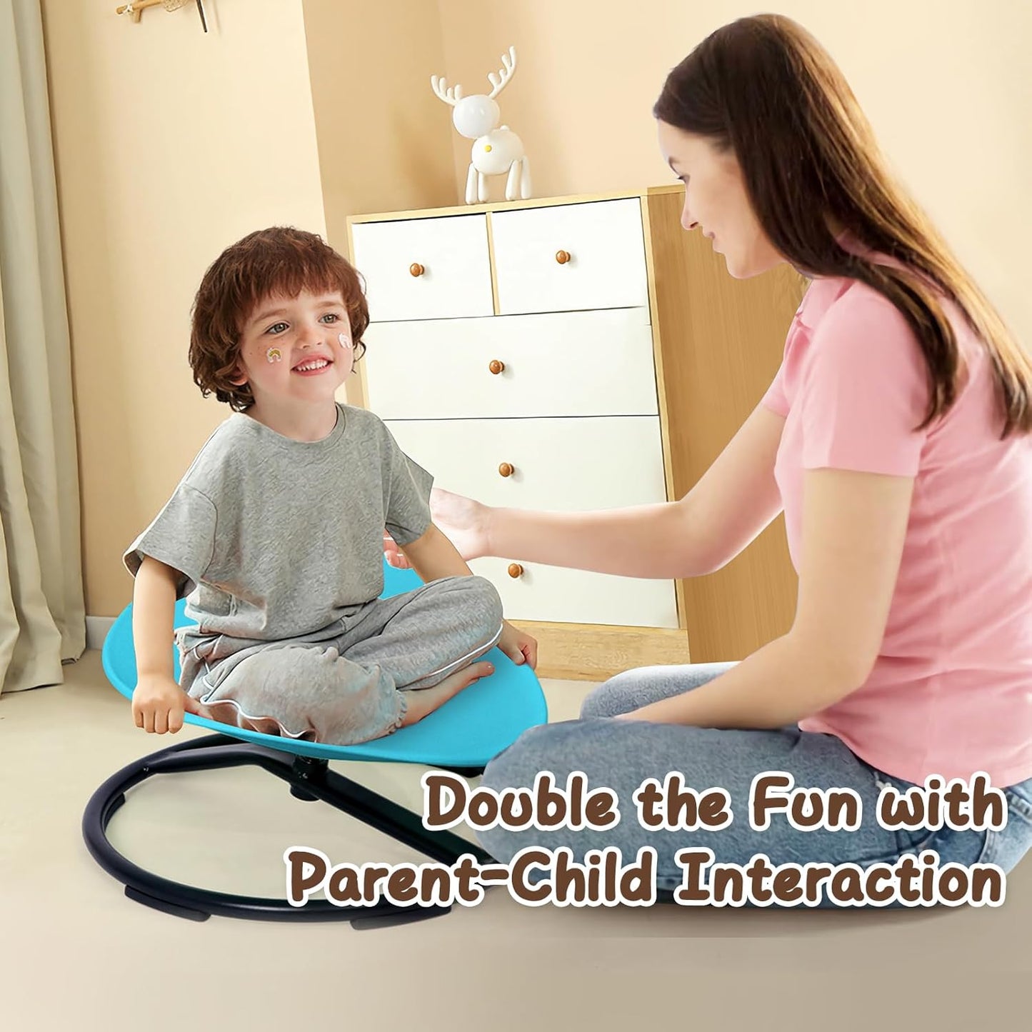 Kids Sensory Spinning Chair for Autism Ages 3+, Sit and Spin Swivel Chair for Kids with ADHD, Sensory Chairs for Autistic Children, Sensory Toys for Motion Sickness Relief, Balance Training (Blue)