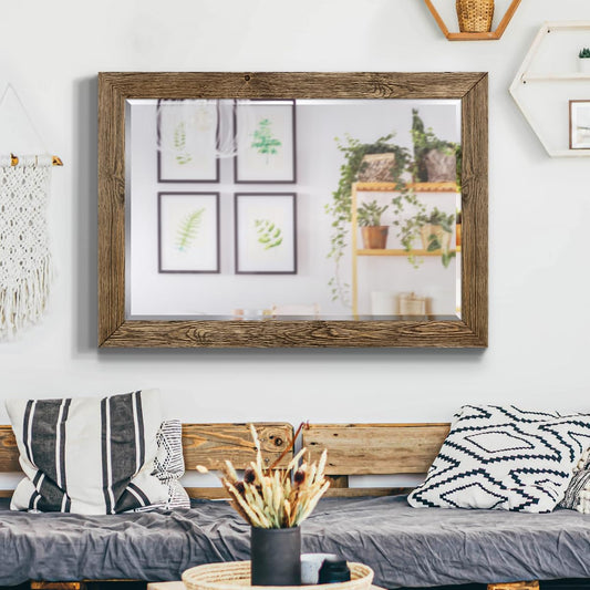 Renditions Gallery Walnut Vanity Mirror Rectangular Barnwood Framed Wall Mirror for Home Decor, Vertical or Horizontal Hanging, 29X41