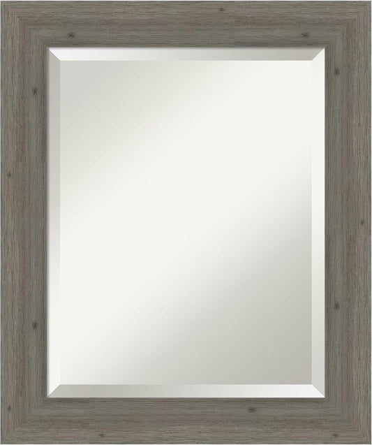 Amanti Art Grey Wall Mirror 25x21 Fencepost Grey Narrow Rectangle Bathroom Mirror for Wall Decor Living Room, Small Country Rustic Wood Frame, Hangs Horizonally and Vertically, Bathroom Decor,
