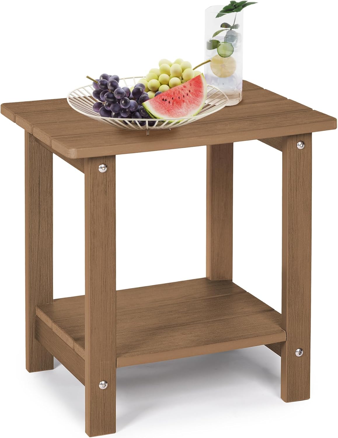 LUE BONA Adirondack Outdoor Side Table, 2-Tier Brown-Oil HDPS Patio End Table Weather Resistant, Morden Side Table for Patio, Pool, Porch