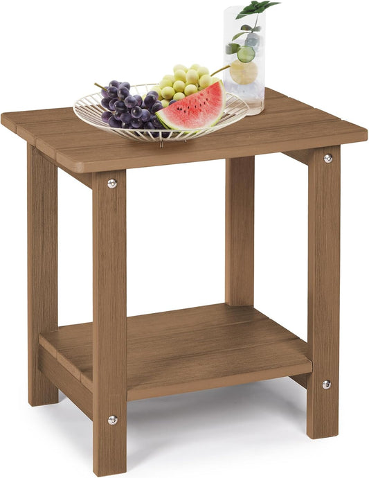 LUE BONA Adirondack Outdoor Side Table, 2-Tier Brown-Oil HDPS Patio End Table Weather Resistant, Morden Side Table for Patio, Pool, Porch