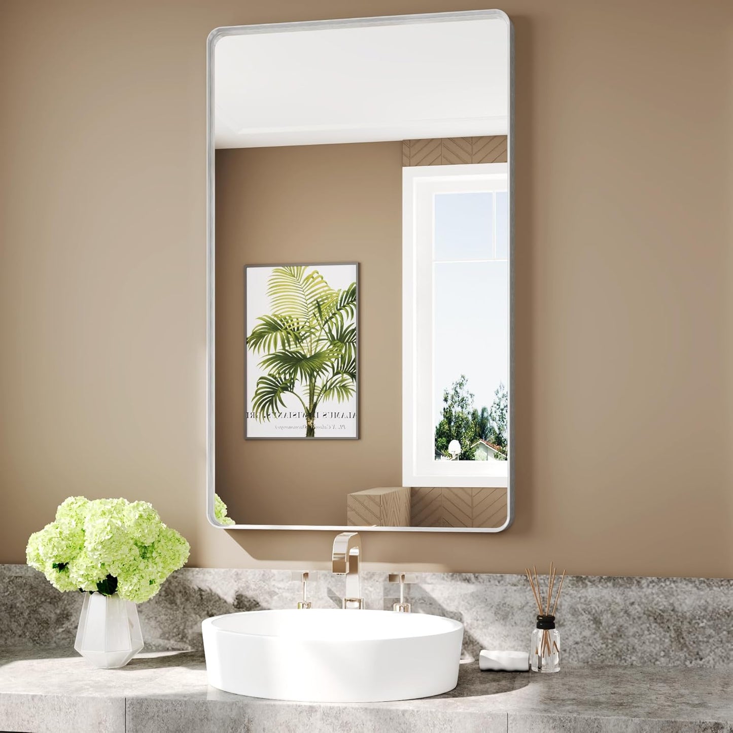 Siver Mirror for Bathroom Framed,Silver Bathroom Mirror 30x50,Wall-Mounted Mirrors,Bathroom Mirrors Pair,Bathroom Vanity Mirror,Espejo para baño