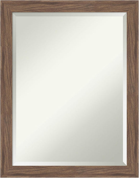Amanti Art Brown Wall Mirror 27x21 Pia Medium Brown Narrow Rectangle Bathroom Mirror for Wall Decor Living Room, Medium Casual Frame, Hangs Horizonally and Vertically, Bathroom Decor, Beveled Edge