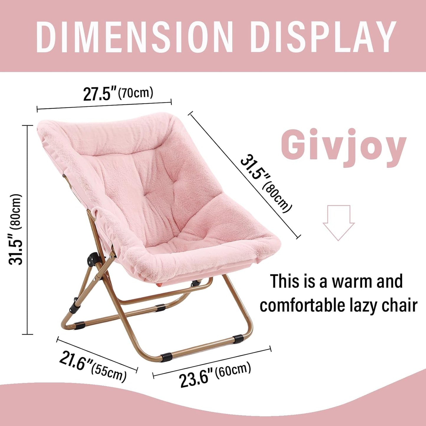 Comfy Folded Chair, Soft Faux Fur Oversized Folding Chair, Flexible Lounge Lazy Chair for Kids Girls Teens Adults, Moon Chair for Dorm Rooms, Bedroom, Living Room