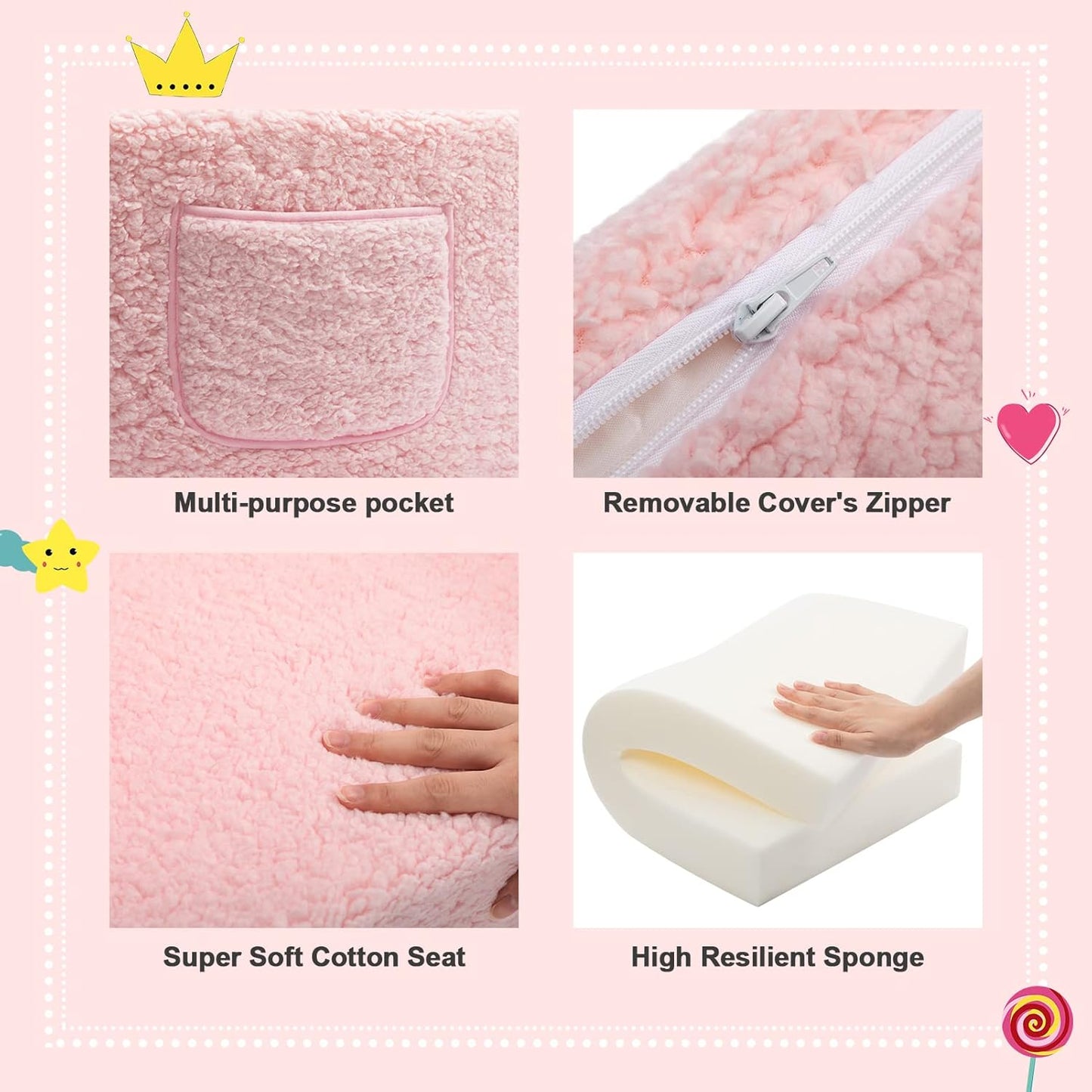 ALIMORDEN 2-in-1 Flip Out Cuddly Sherpa Toddler Couch Convertible Sofa to Lounger, Pink