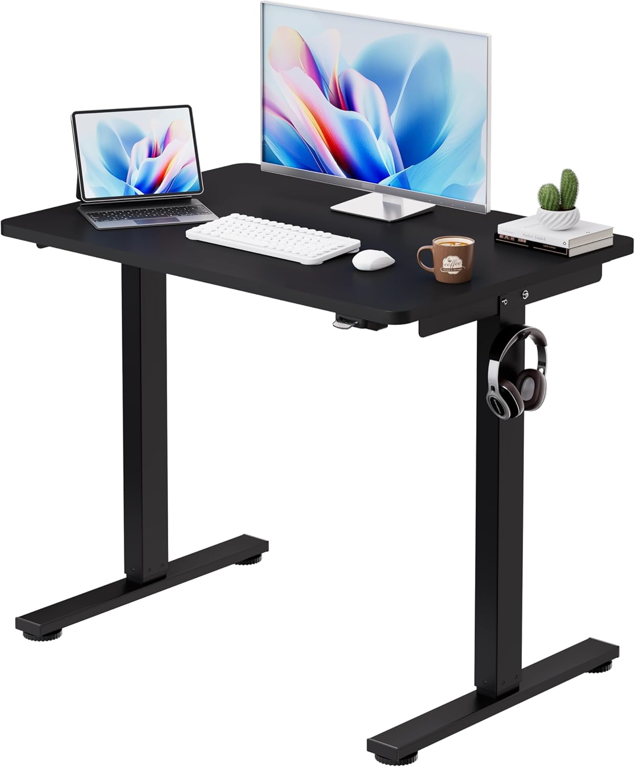 Okin Small Electric Standing Desk, 36" x 24" Whole Piece Height Adjustable Desk, Black Sit to Stand Desks Computer Workstation for Home Office